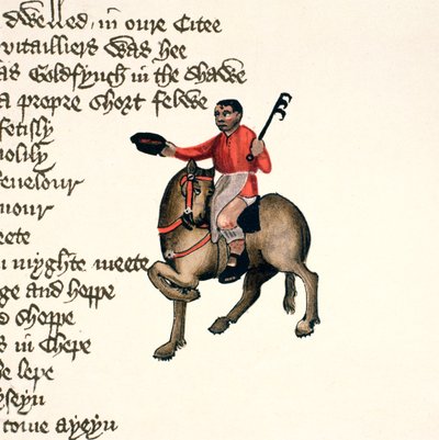 The Cook, detalje fra The Canterbury Tales, af Geoffrey Chaucer (c.1342-1400) Ellesmere Manuscript, faksimileudgave, 1911 (for originale detaljer, se 128945) af English School